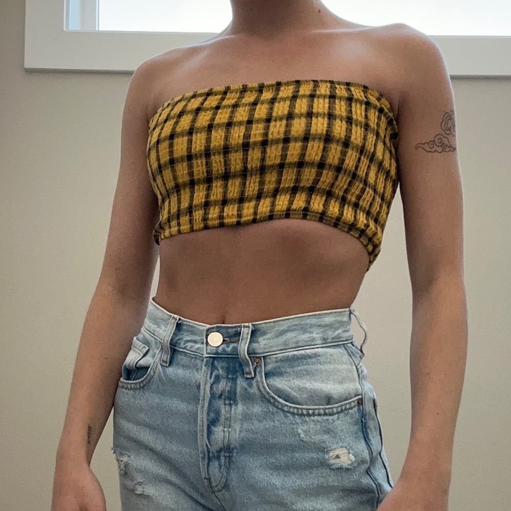 Yellow plaid bandeau.
